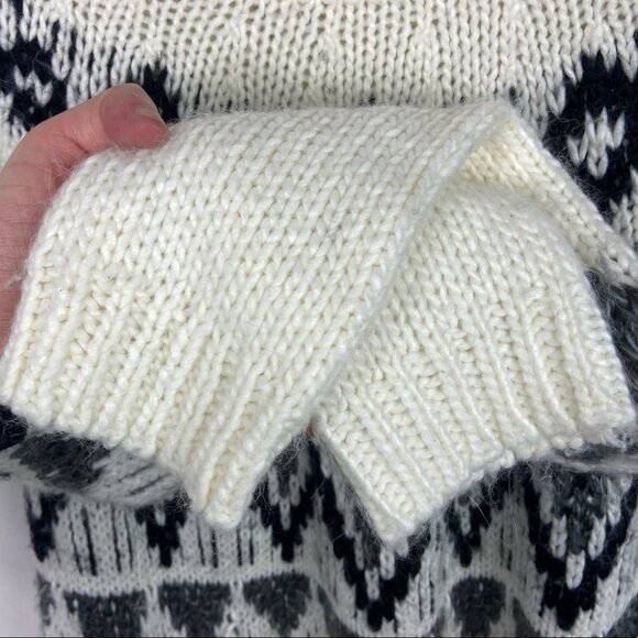 Fairisle Alpaca Blend Chunky‎ Knit Sweater Tunic Oversize White Black Nordic XXL - Picture 4 of 8